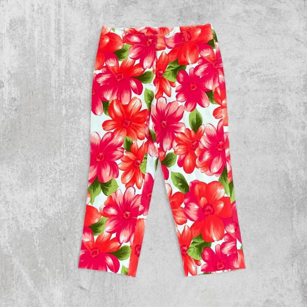 Worthington Petite Floral Capri Pants | Size 12P Tropical Hibiscus Cropped Pants